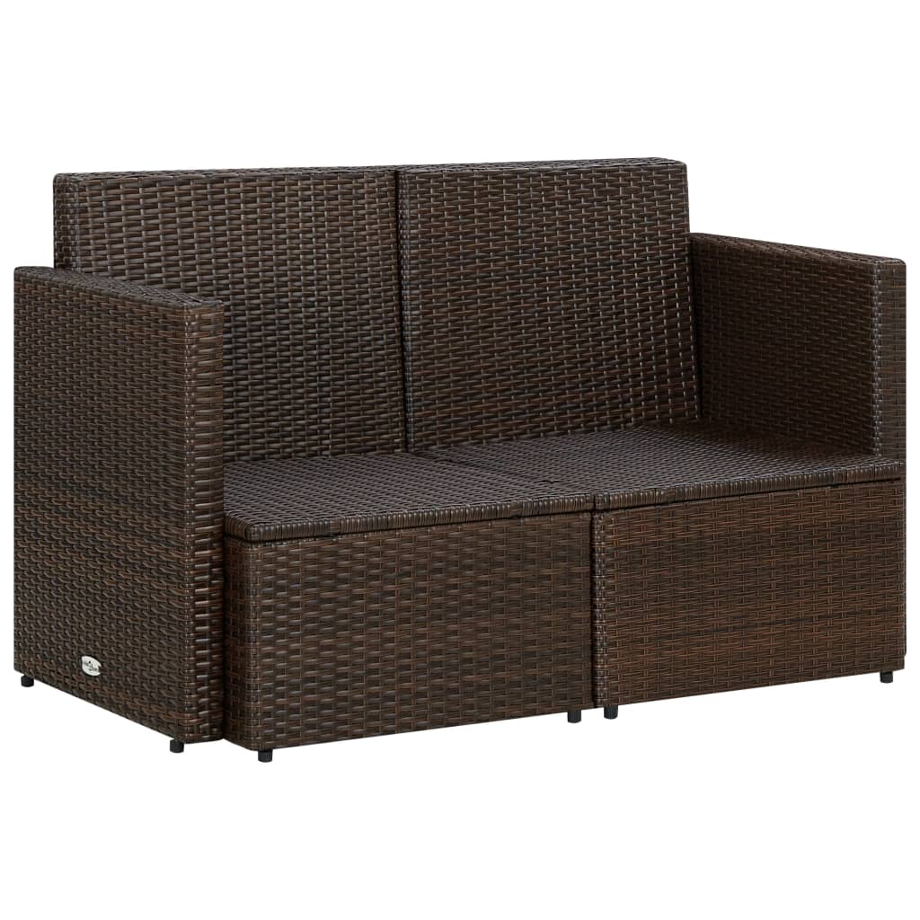 2 Seater Garden Sofa with Cushions Brown Poly Rattan - Newstart Furniture