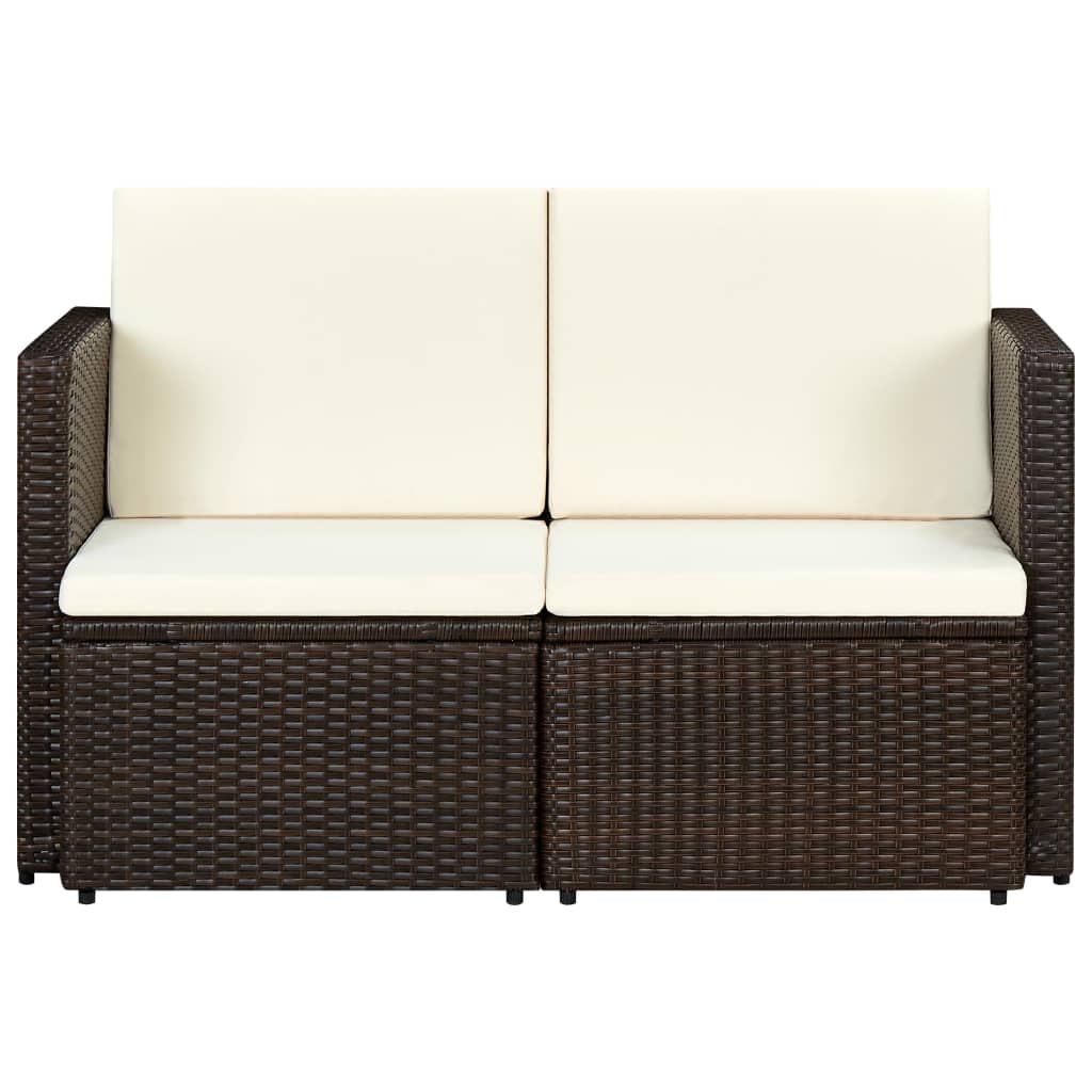 2 Seater Garden Sofa with Cushions Brown Poly Rattan - Newstart Furniture