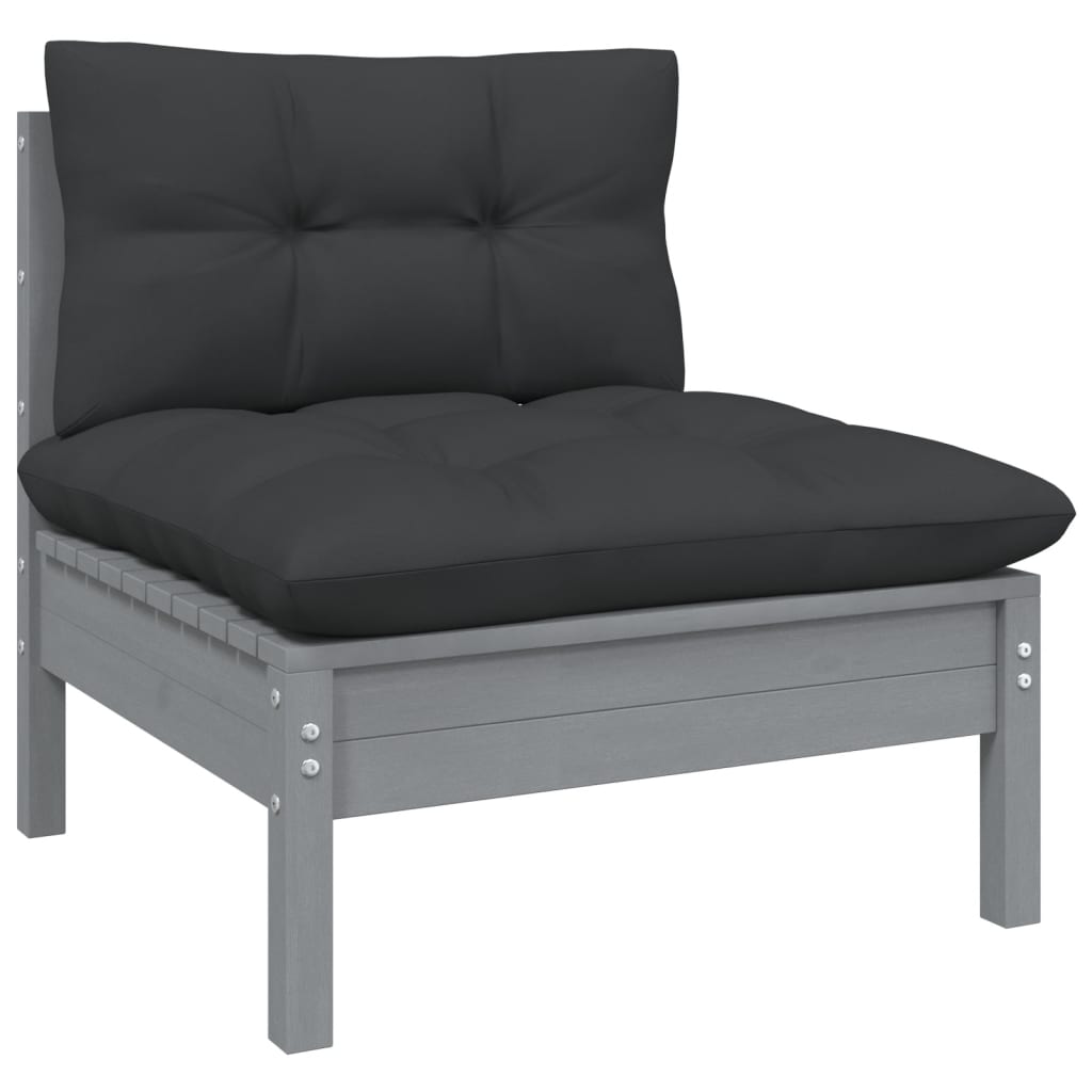 2-Seater Garden Sofa with Cushions Grey Solid Pinewood - Newstart Furniture