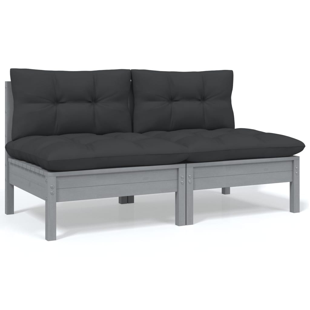 2-Seater Garden Sofa with Cushions Grey Solid Pinewood - Newstart Furniture