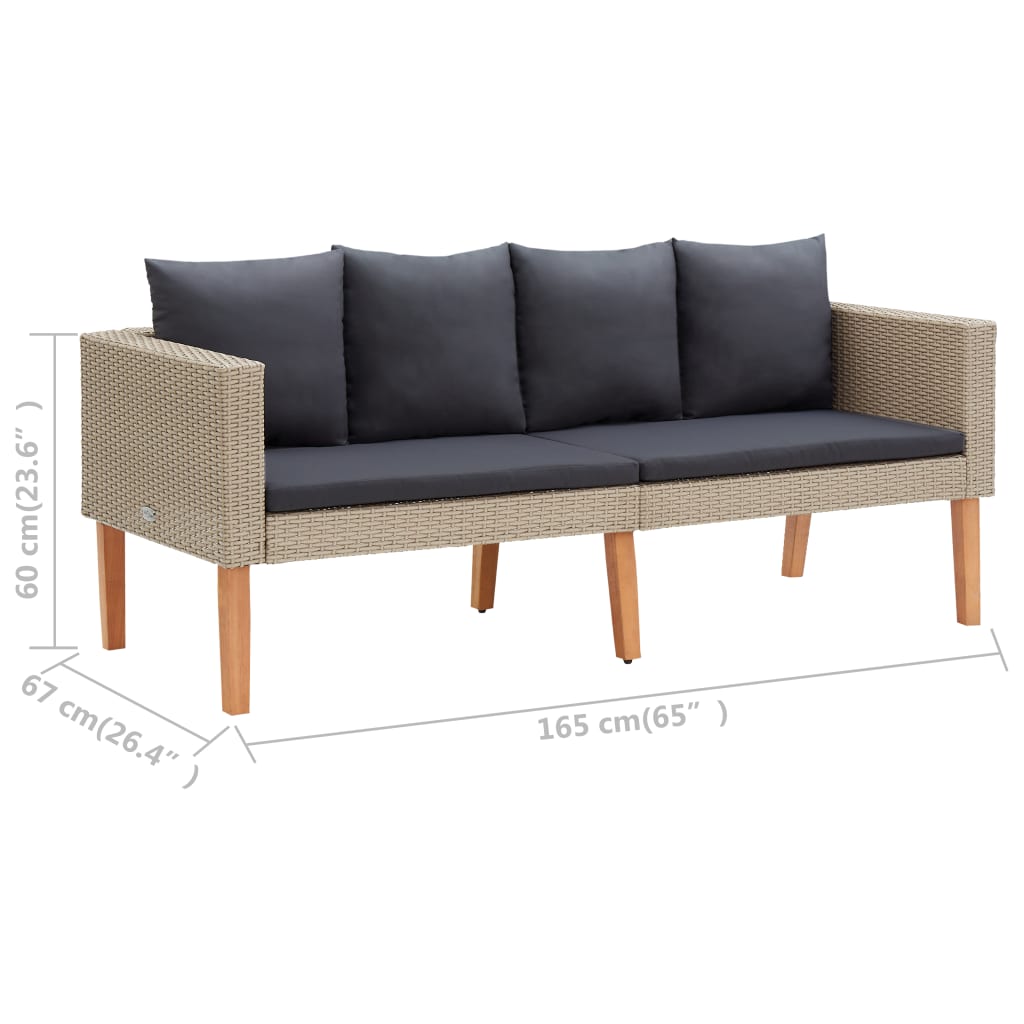 2-Seater Garden Sofa with Cushions Poly Rattan Beige - Newstart Furniture