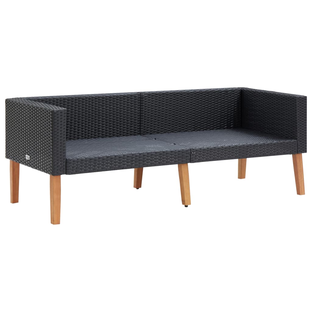 2-Seater Garden Sofa with Cushions Poly Rattan Black - Newstart Furniture
