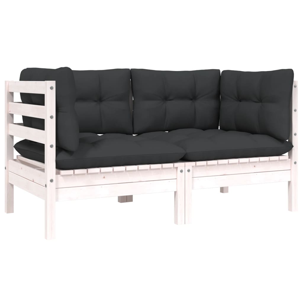 2-Seater Garden Sofa with Cushions White Solid Pinewood - Newstart Furniture