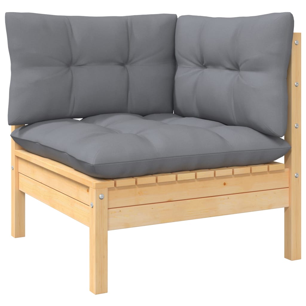 2-Seater Garden Sofa with Grey Cushions Solid Pinewood - Newstart Furniture