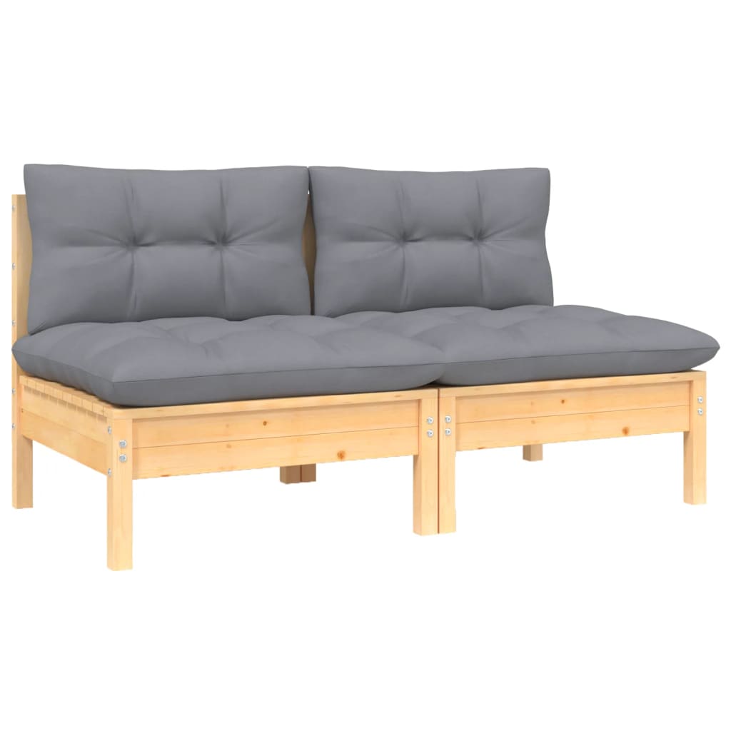 2-Seater Garden Sofa with Grey Cushions Solid Pinewood - Newstart Furniture
