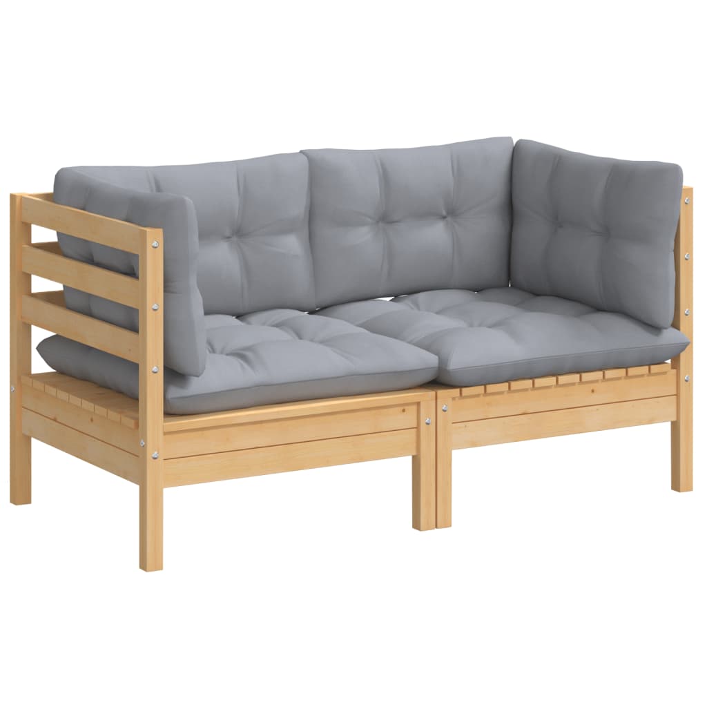 2-Seater Garden Sofa with Grey Cushions Solid Wood Pine - Newstart Furniture