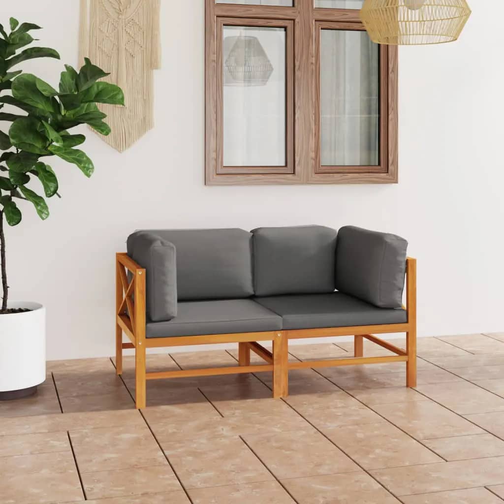 2-Seater Garden Sofa with Grey Cushions Solid Wood Teak - Newstart Furniture