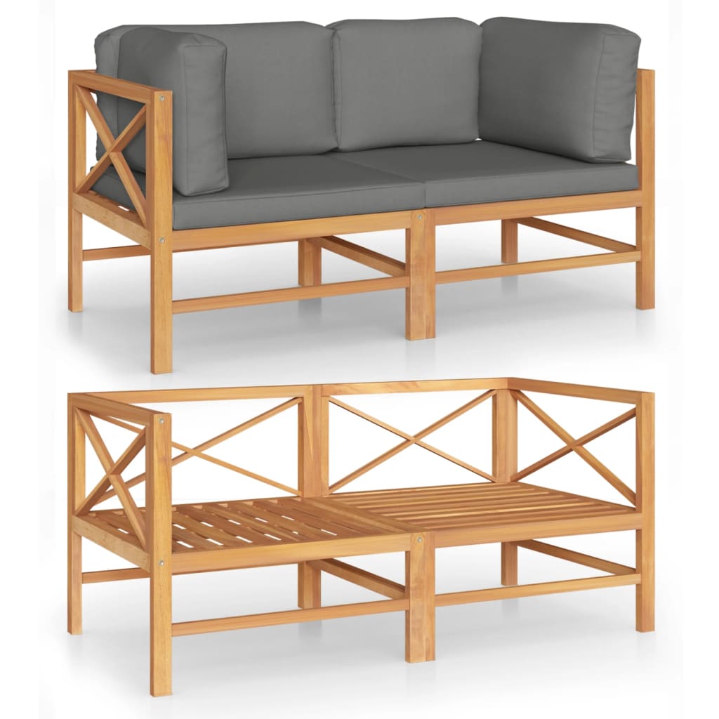 2-Seater Garden Sofa with Grey Cushions Solid Wood Teak - Newstart Furniture