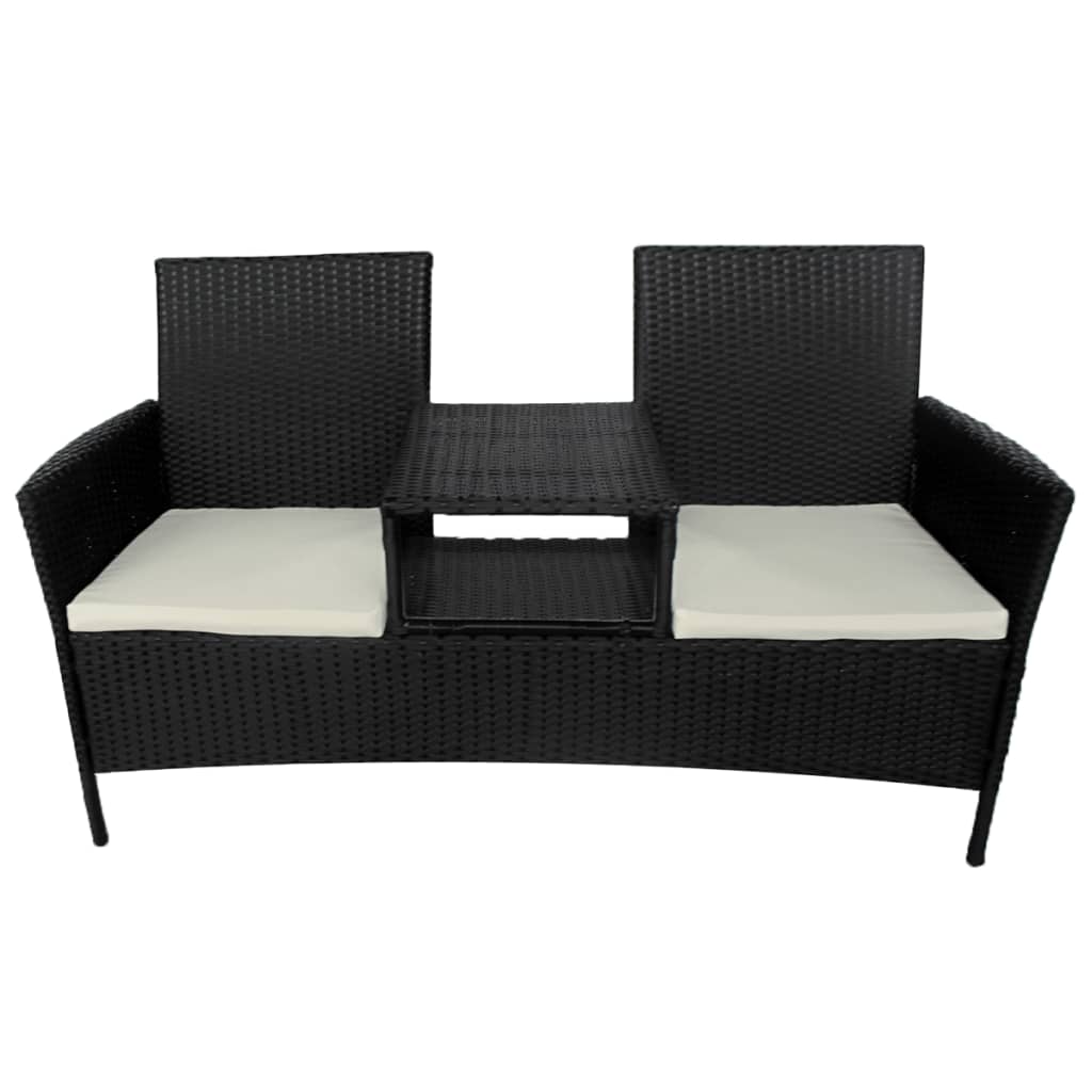 2-Seater Garden Sofa with Tea Table Poly Rattan Black - Newstart Furniture