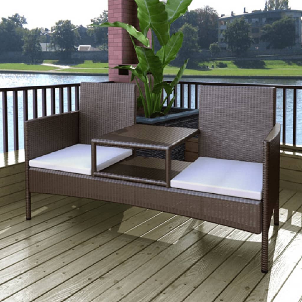 2-Seater Garden Sofa with Tea Table Poly Rattan Brown - Newstart Furniture