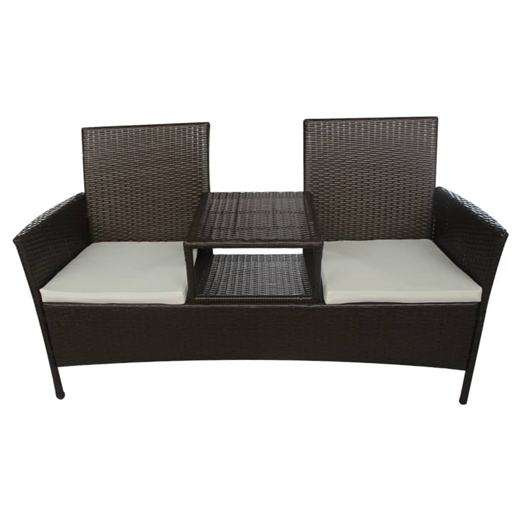 2-Seater Garden Sofa with Tea Table Poly Rattan Brown - Newstart Furniture