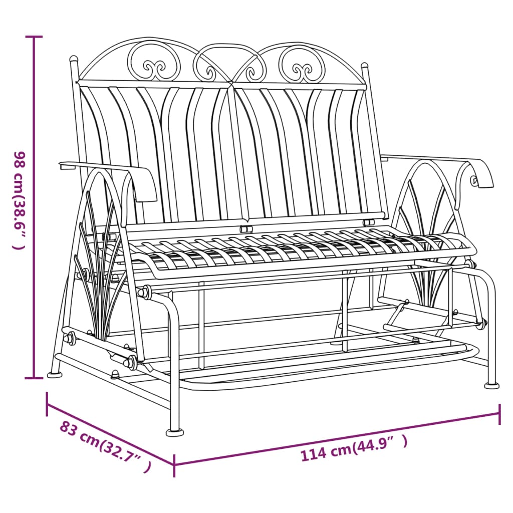 2-Seater Glider Bench 114 cm Black Steel - Newstart Furniture