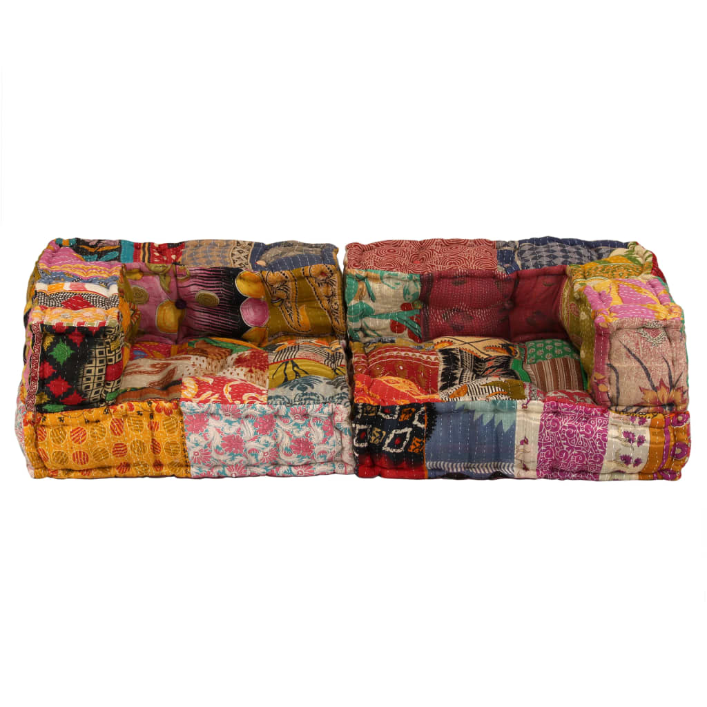 2-Seater Modular Pouffe Patchwork Fabric - Newstart Furniture