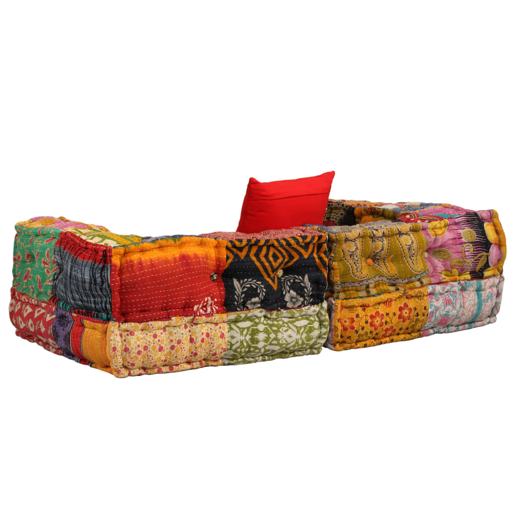 2-Seater Modular Pouffe Patchwork Fabric - Newstart Furniture