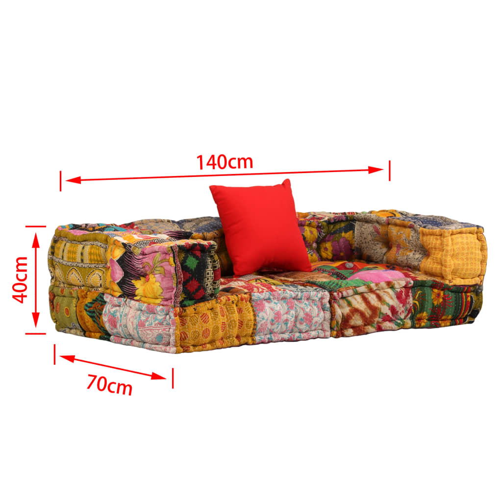 2-Seater Modular Pouffe Patchwork Fabric - Newstart Furniture