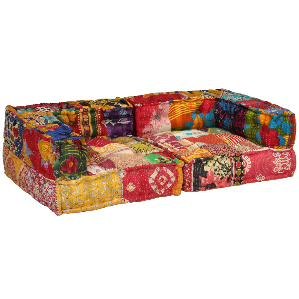 2-Seater Modular Pouffe Patchwork Fabric - Newstart Furniture