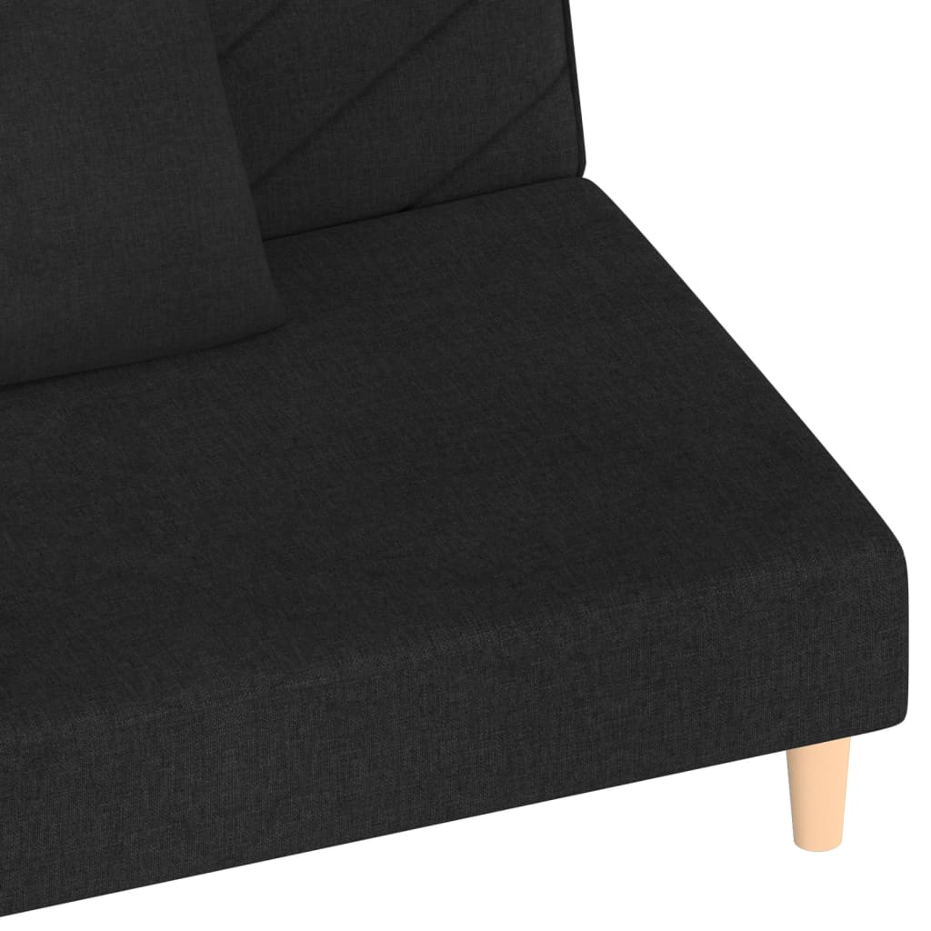 2-Seater Sofa Bed with Two Pillows Black Fabric - Newstart Furniture