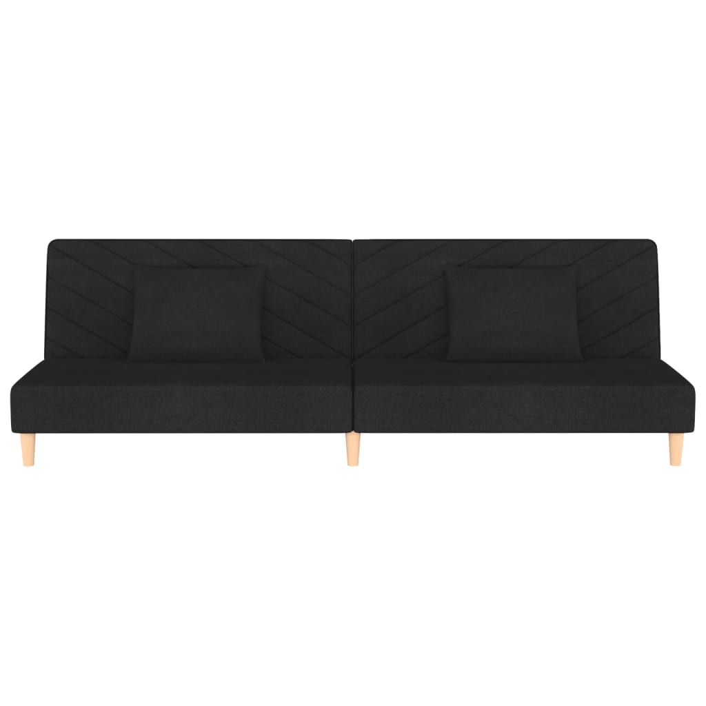 2-Seater Sofa Bed with Two Pillows Black Fabric - Newstart Furniture