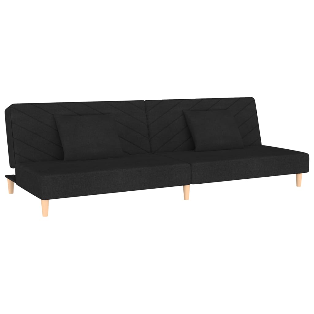 2-Seater Sofa Bed with Two Pillows Black Fabric - Newstart Furniture
