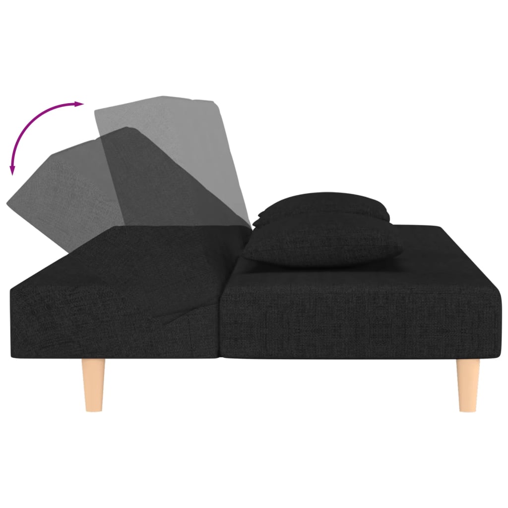 2-Seater Sofa Bed with Two Pillows Black Fabric - Newstart Furniture