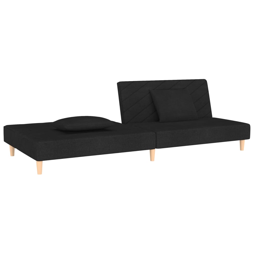 2-Seater Sofa Bed with Two Pillows Black Fabric - Newstart Furniture