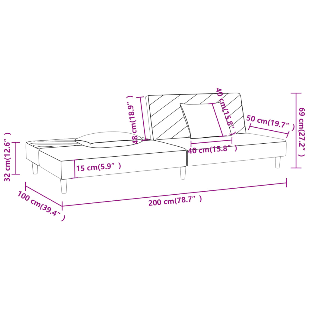 2-Seater Sofa Bed with Two Pillows Dark Grey Fabric - Newstart Furniture