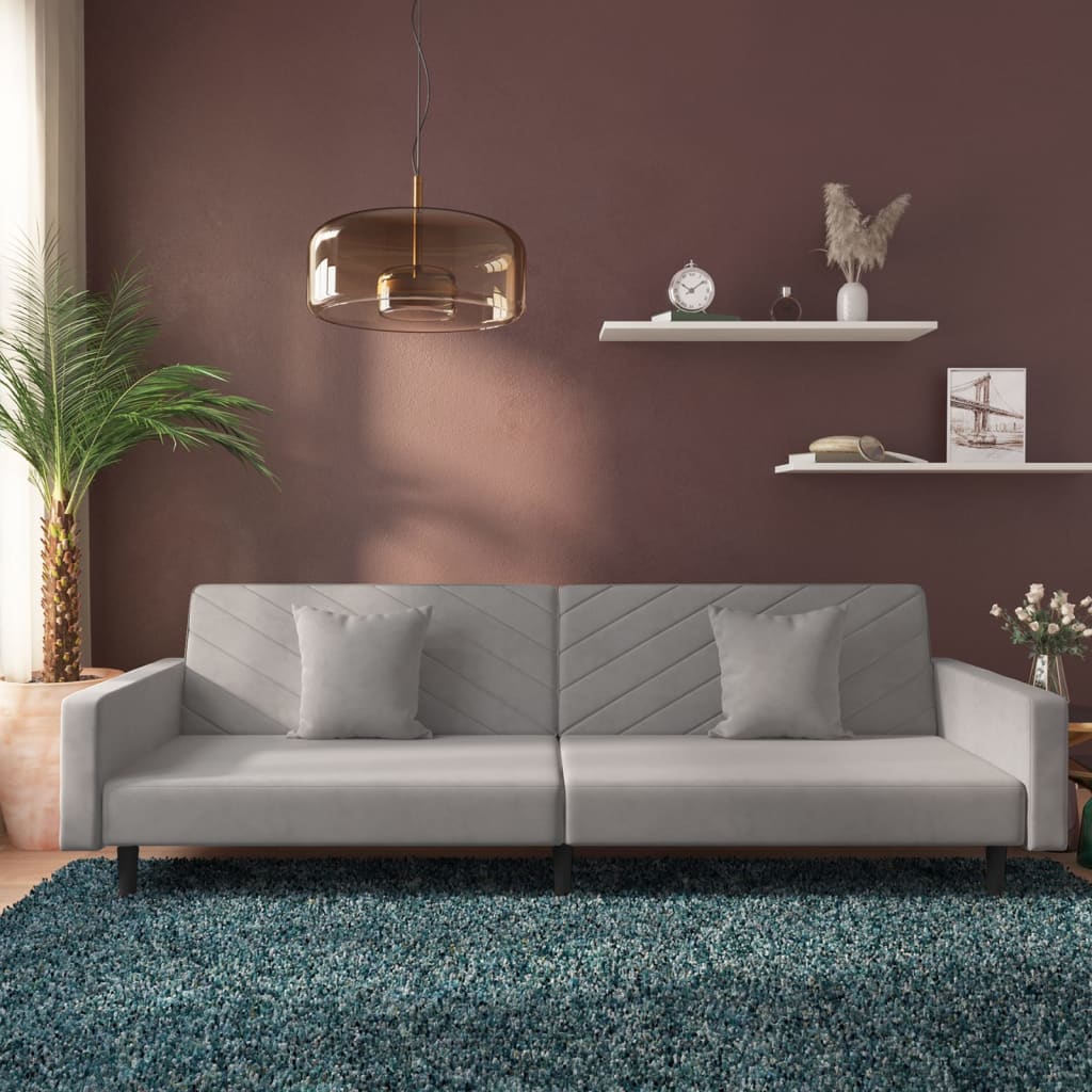 2-Seater Sofa Bed with Two Pillows Light Grey Velvet - Newstart Furniture