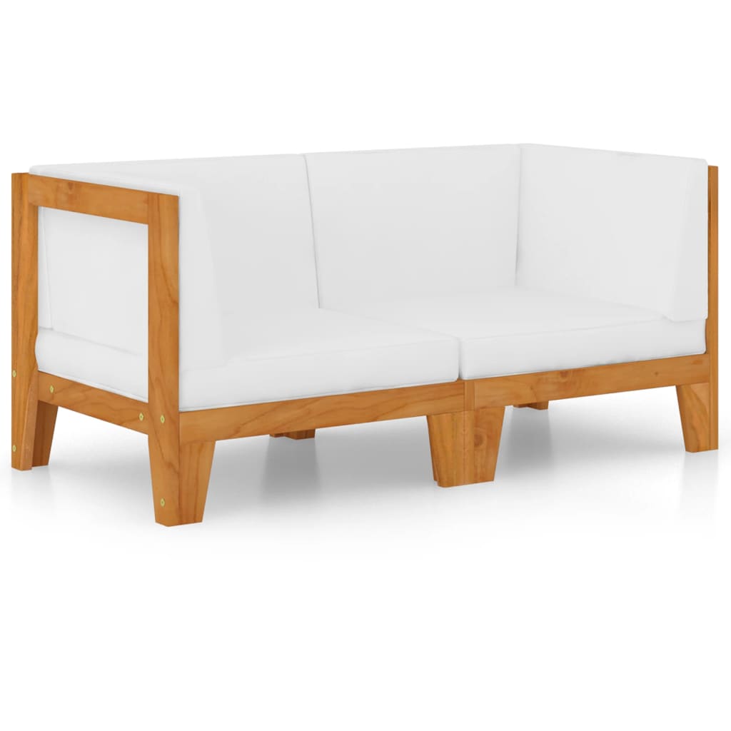 2-Seater Sofa with Cream White Cushions Solid Acacia Wood - Newstart Furniture