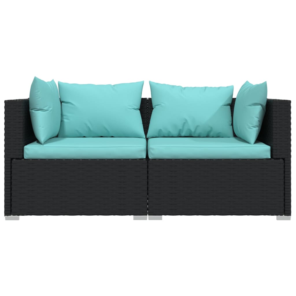 2-Seater Sofa with Cushions Black Poly Rattan - Newstart Furniture