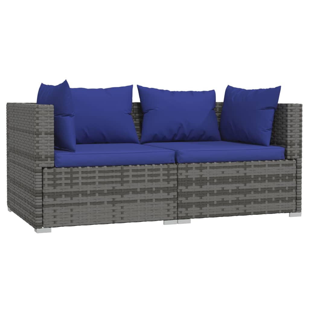 2-Seater Sofa with Cushions Grey Poly Rattan - Newstart Furniture