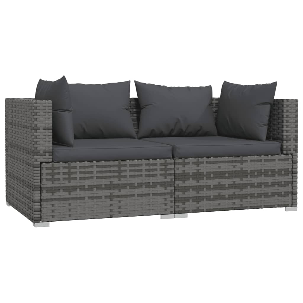 2-Seater Sofa with Cushions Grey Poly Rattan - Newstart Furniture