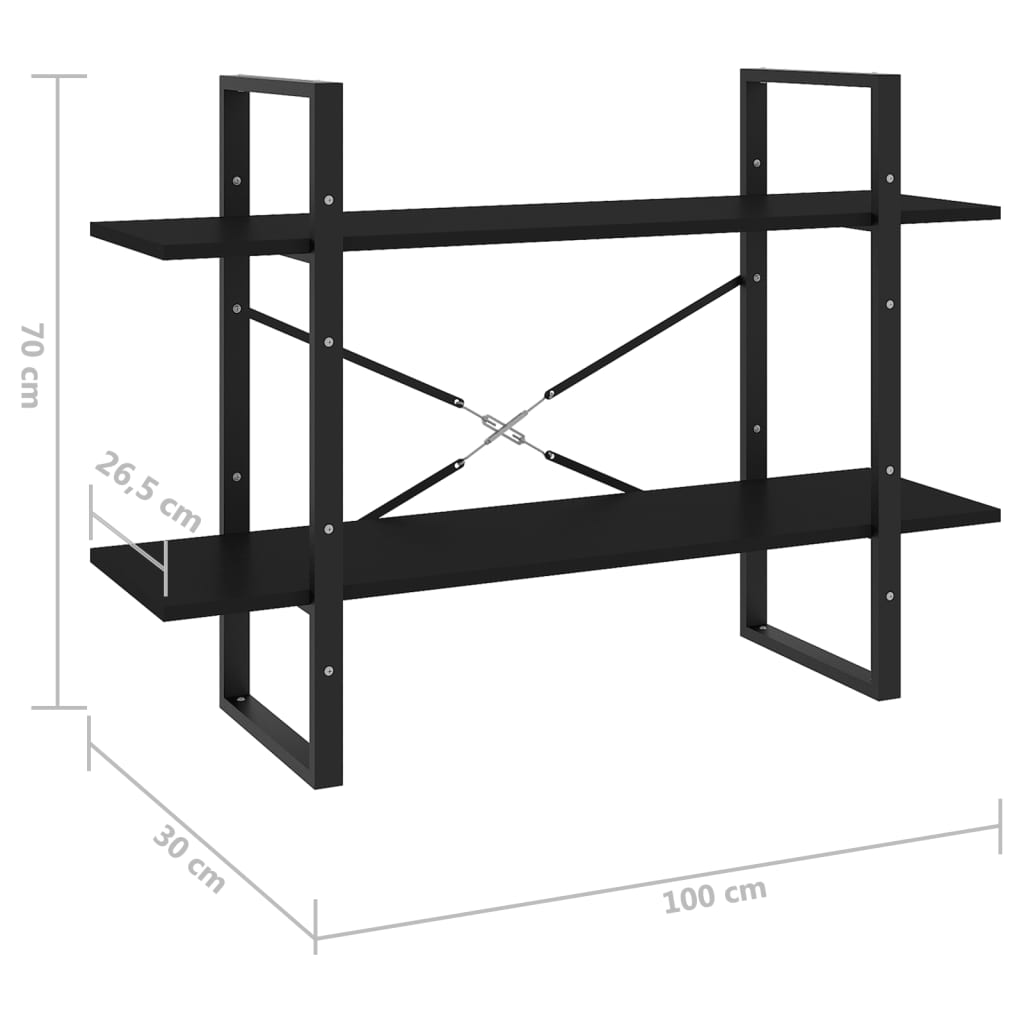 2-Tier Book Cabinet Black 100x30x70 cm Engineered Wood - Newstart Furniture