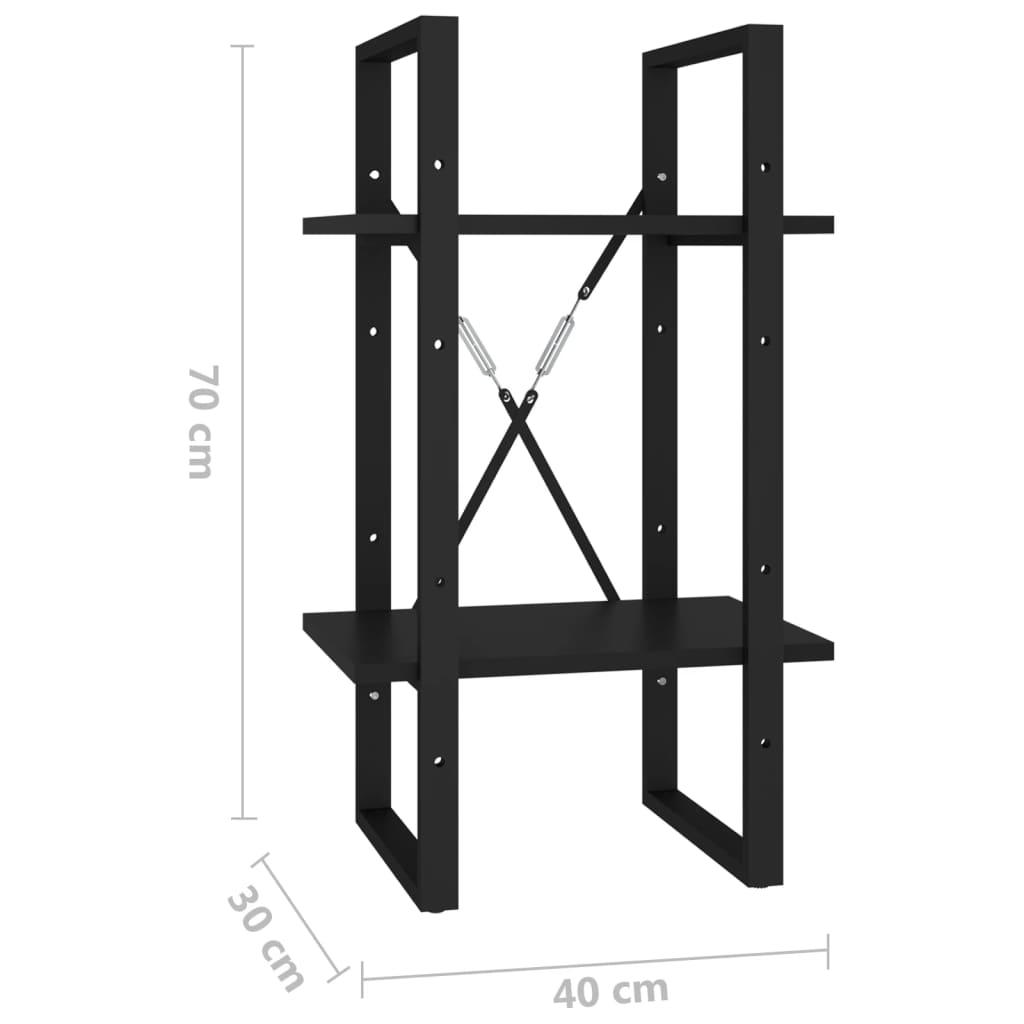 2-Tier Book Cabinet Black 40x30x70 cm Engineered Wood - Newstart Furniture