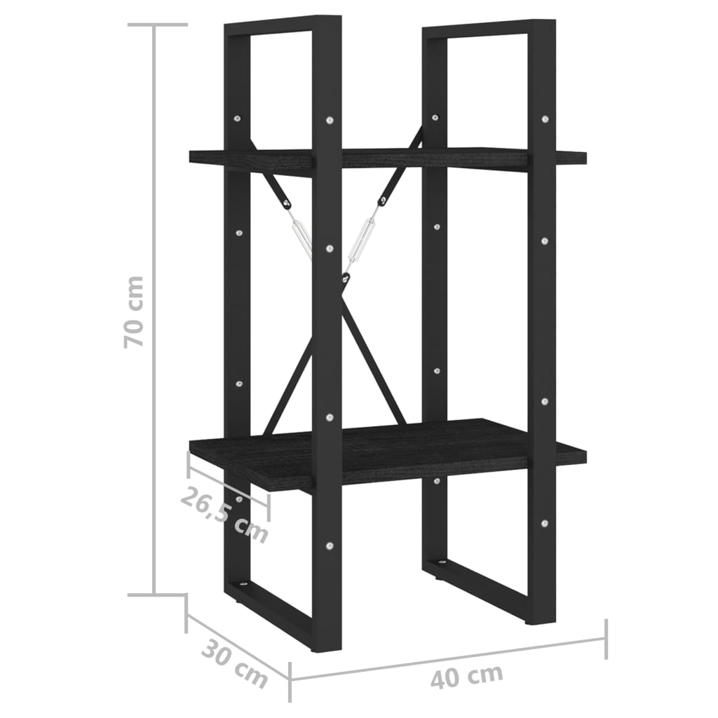 2-Tier Book Cabinet Black 40x30x70 cm Solid Pine Wood - Newstart Furniture