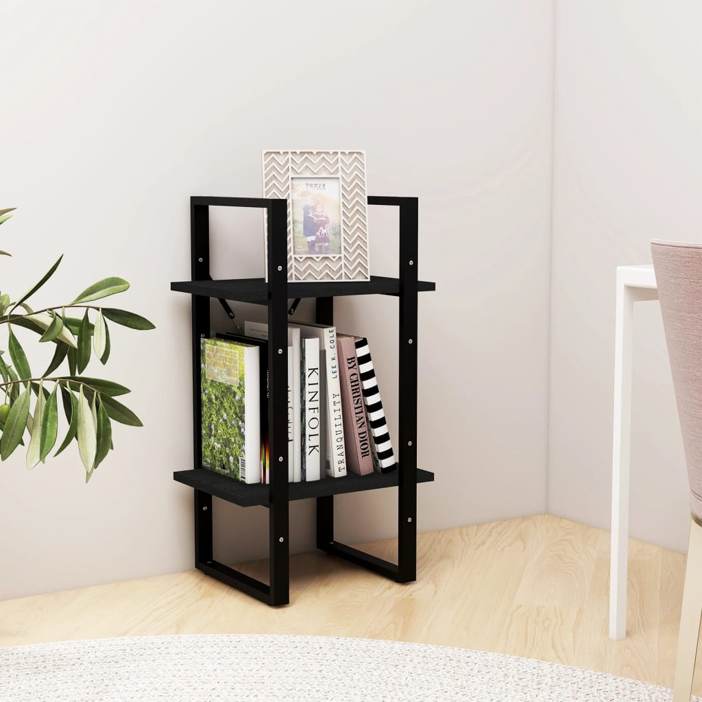 2-Tier Book Cabinet Black 40x30x70 cm Solid Pine Wood - Newstart Furniture