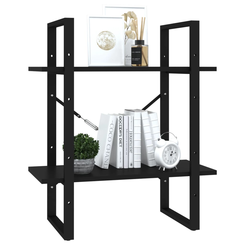 2-Tier Book Cabinet Black 60x30x70 cm Engineered Wood - Newstart Furniture