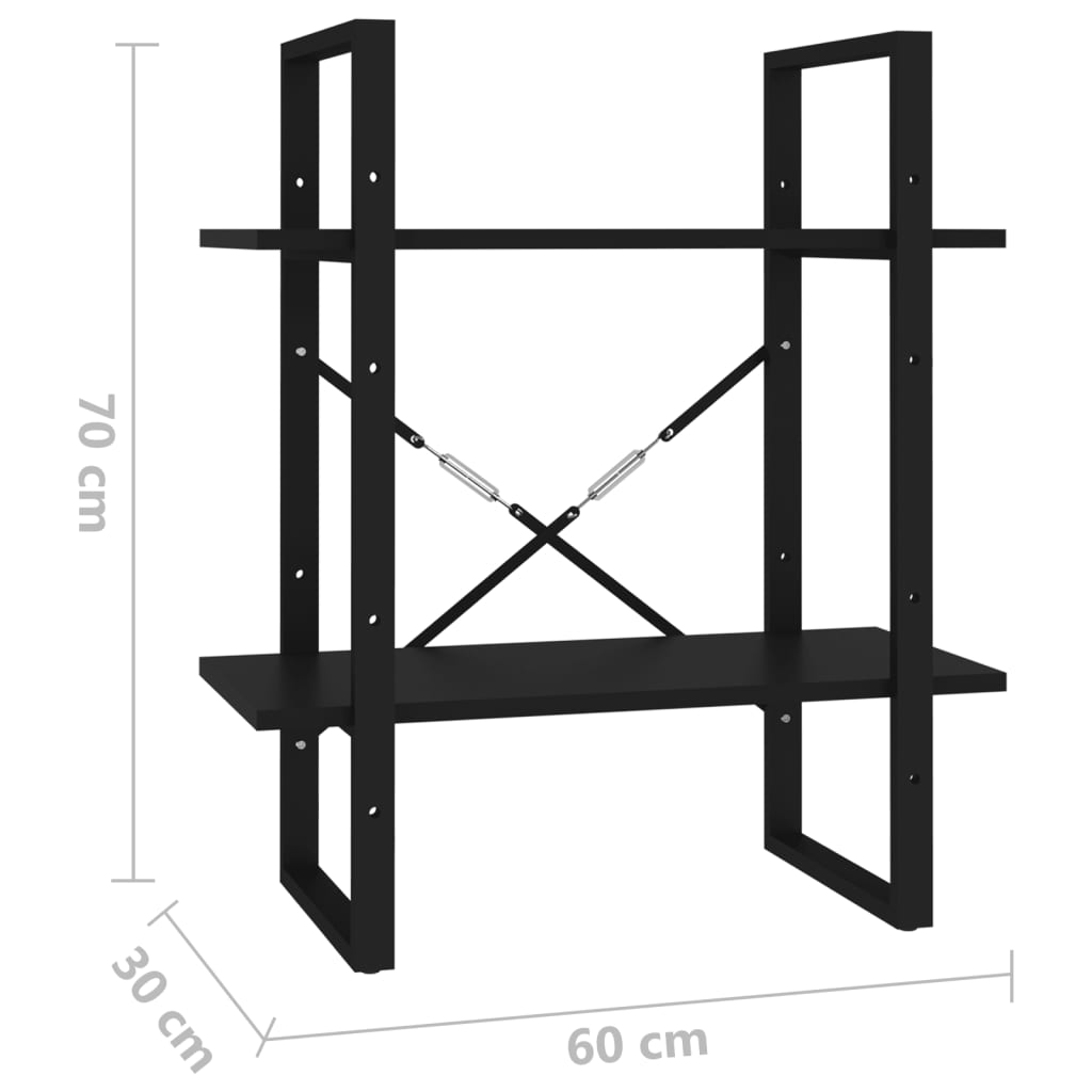 2-Tier Book Cabinet Black 60x30x70 cm Engineered Wood - Newstart Furniture