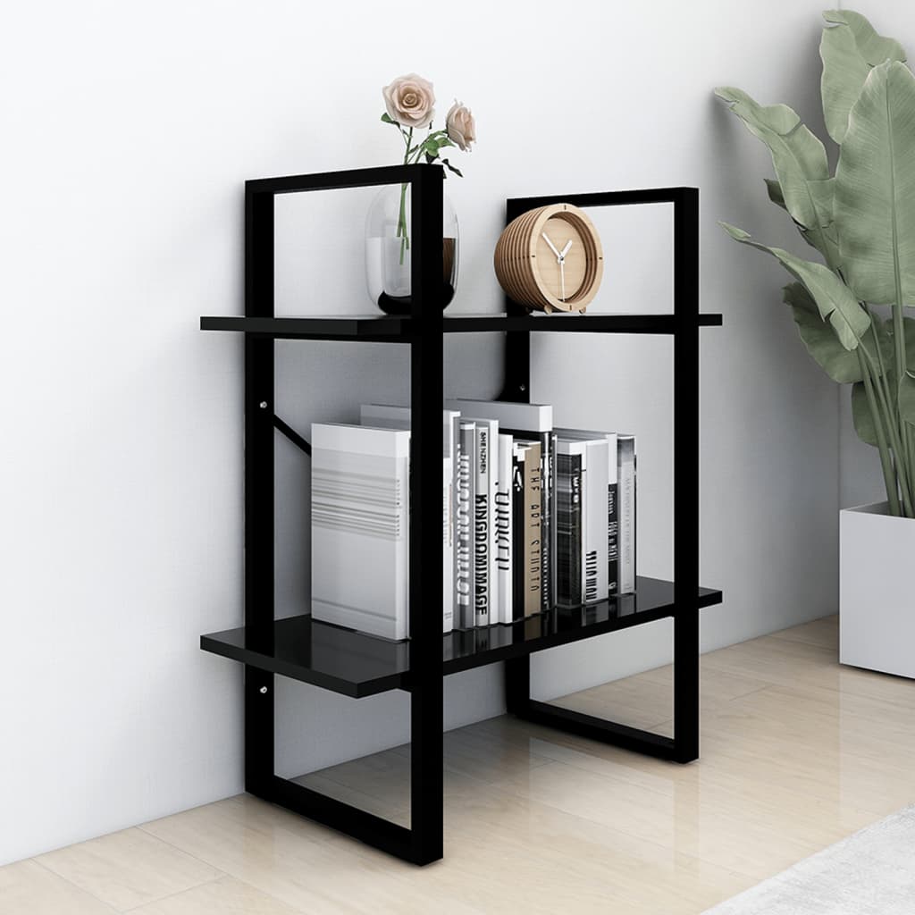 2-Tier Book Cabinet Black 60x30x70 cm Engineered Wood - Newstart Furniture