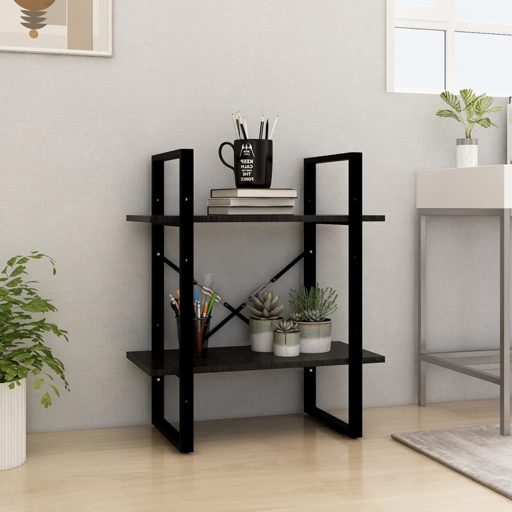 2-Tier Book Cabinet Black 60x30x70 cm Solid Pine Wood - Newstart Furniture