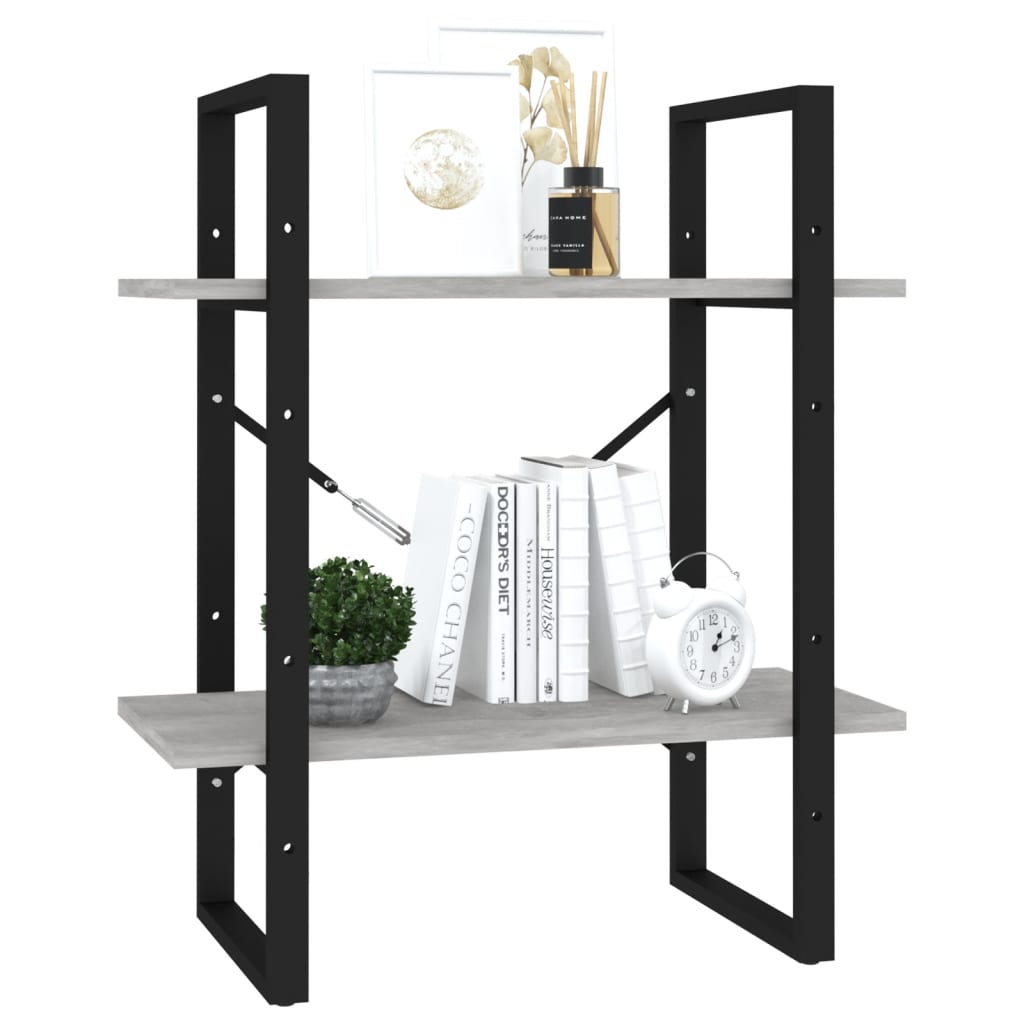 2-Tier Book Cabinet Concrete Grey 60x30x70 cm Engineered Wood - Newstart Furniture