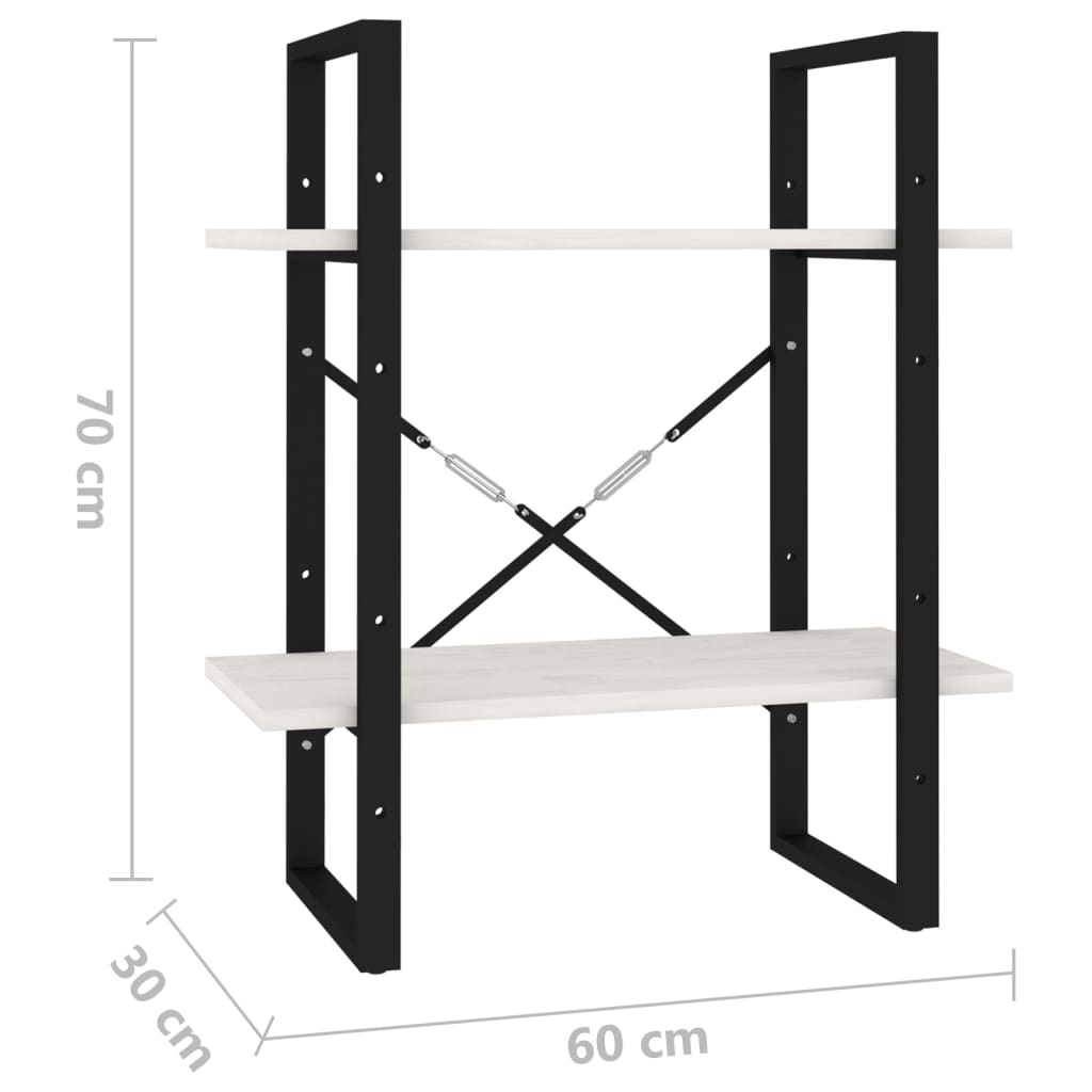 2-Tier Book Cabinet White 60x30x70 cm Solid Pine Wood - Newstart Furniture