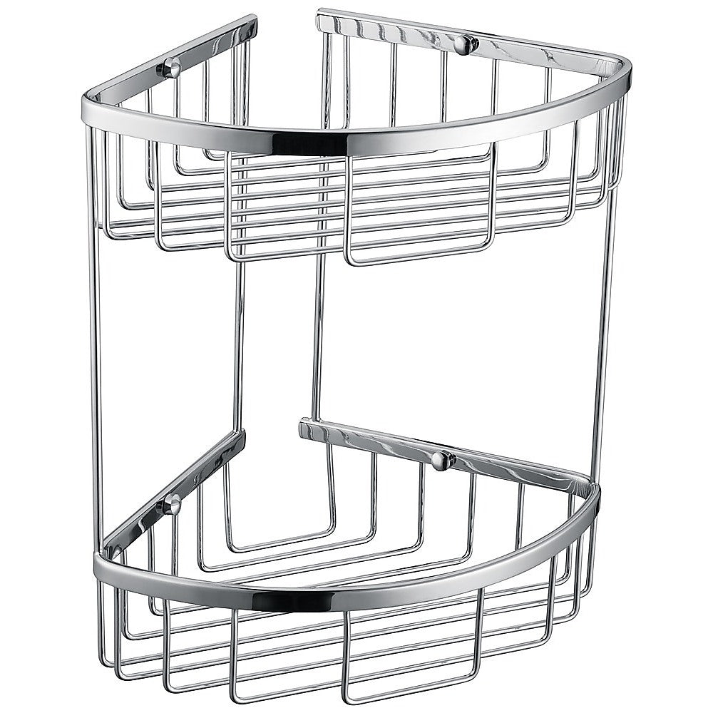 2-Tier Corner Bathroom Basket Shelf Rail Rack - Newstart Furniture