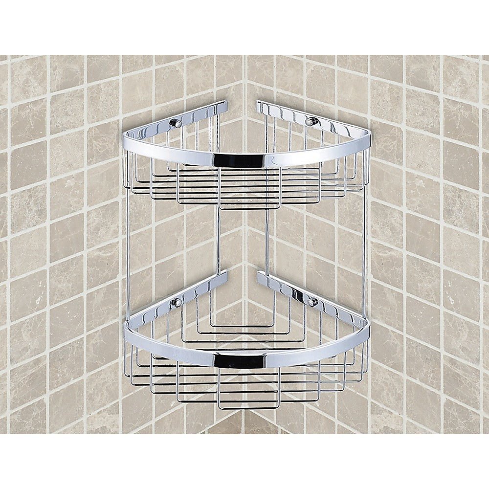 2-Tier Corner Bathroom Basket Shelf Rail Rack - Newstart Furniture