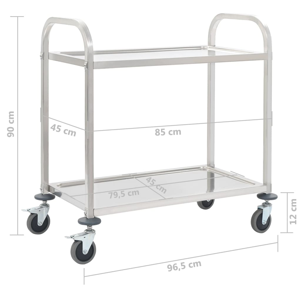 2-Tier Kitchen Trolley 96.5x55x90 cm Stainless Steel - Newstart Furniture