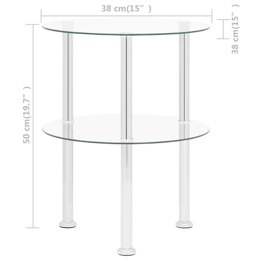 2-Tier Side Table Transparent 38 cm Tempered Glass - Newstart Furniture