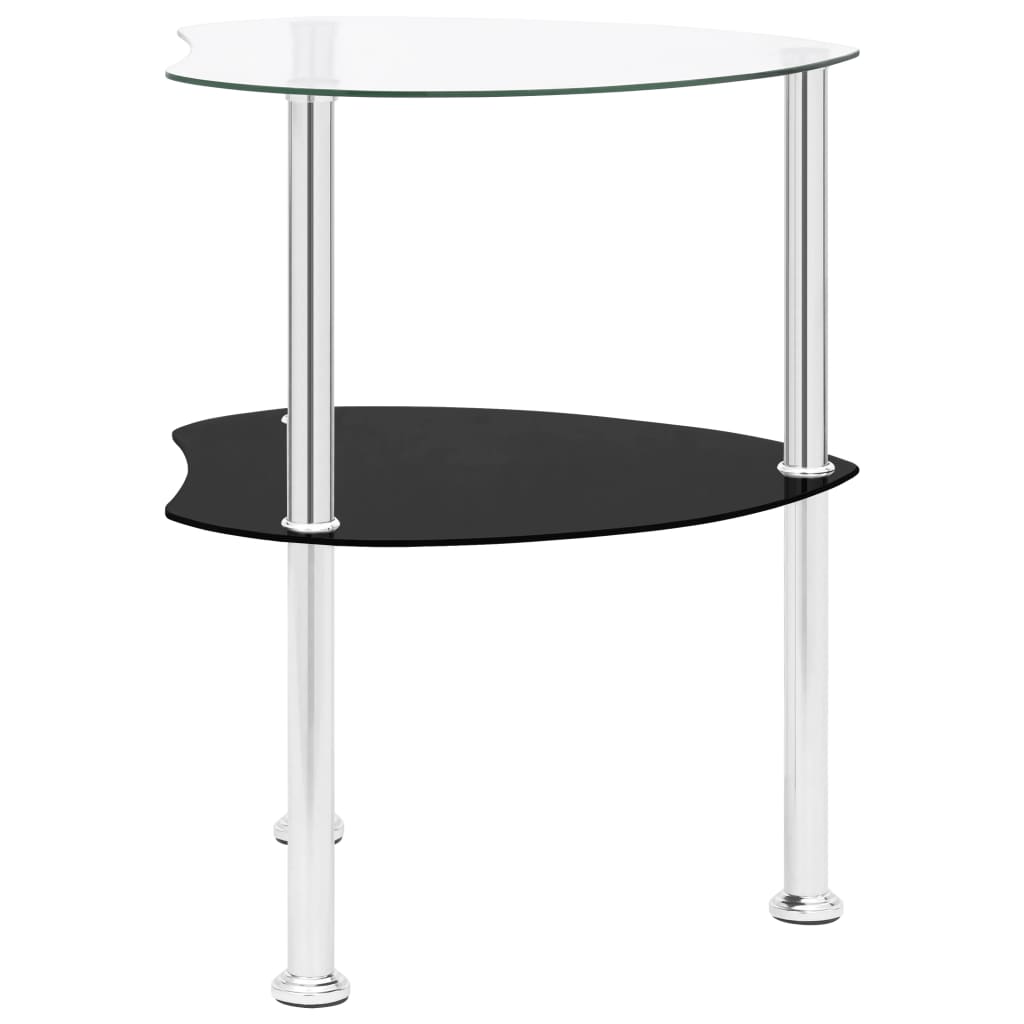 2-Tier Side Table Transparent & Black 38x38x50cm Tempered Glass - Newstart Furniture