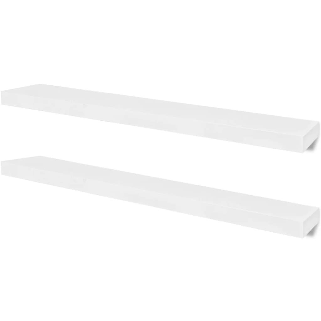 2 White MDF Floating Wall Display Shelves Book/DVD Storage - Newstart Furniture