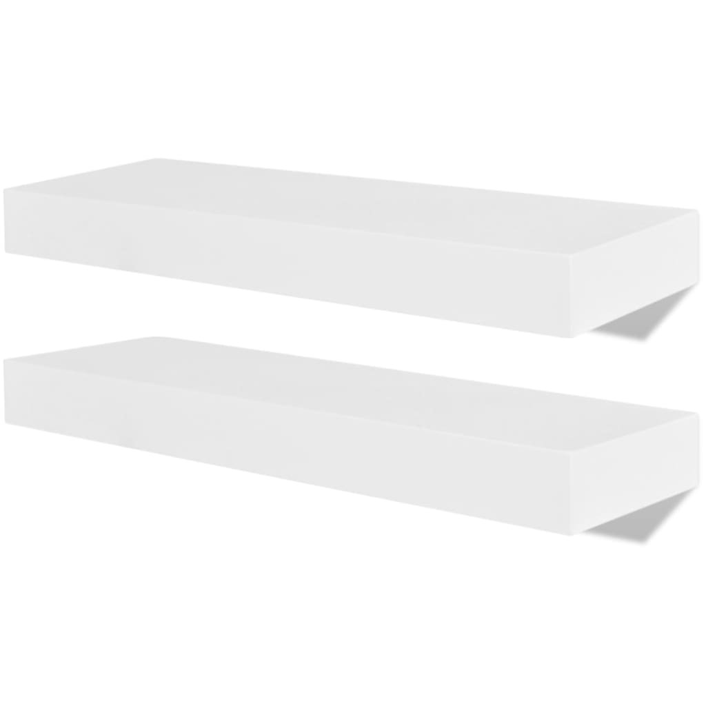 2 White MDF Floating Wall Display Shelves Book/DVD Storage - Newstart Furniture