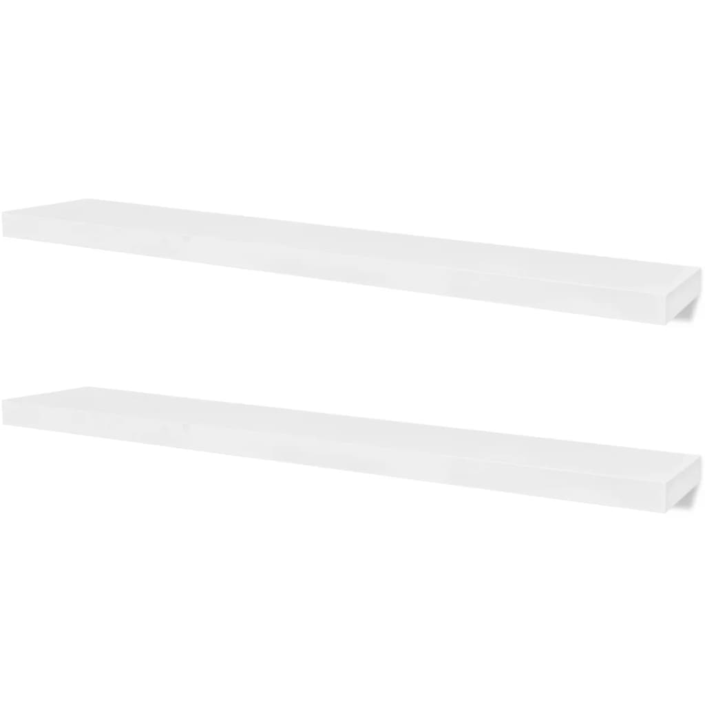 2 White MDF Floating Wall Display Shelves Book/DVD Storage - Newstart Furniture