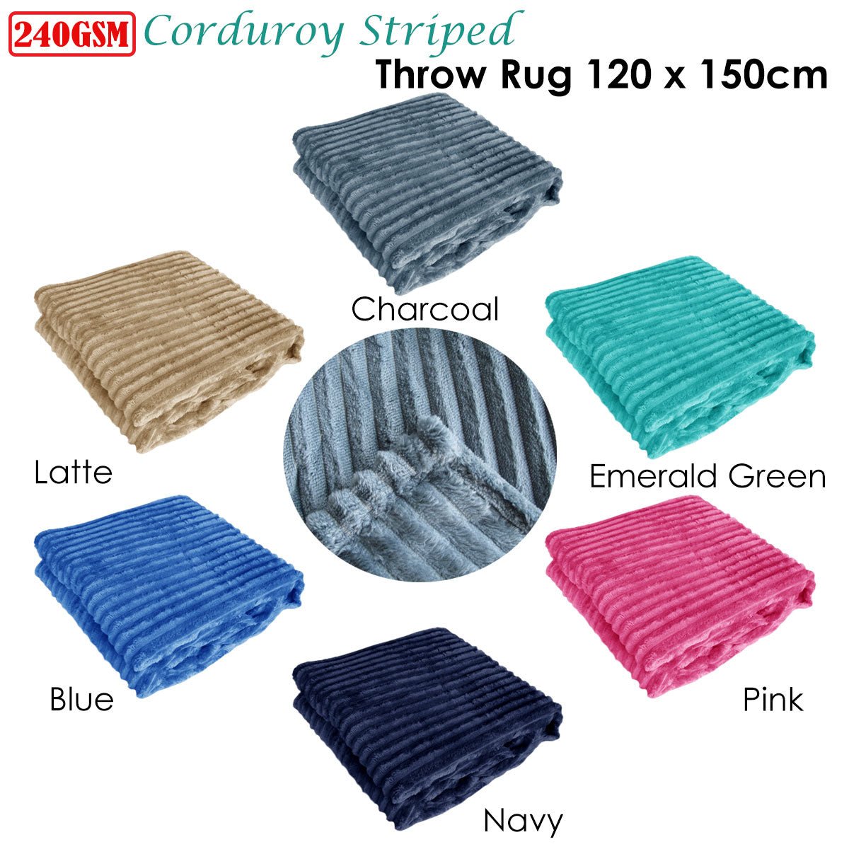 240GSM Corduroy Striped Throw Rug Latte - Newstart Furniture